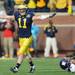 Michigan safety Jordan Kovacs celebrates a play during the third quarter at Michigan Stadium on Saturday. Melanie Maxwell I AnnArbor.com